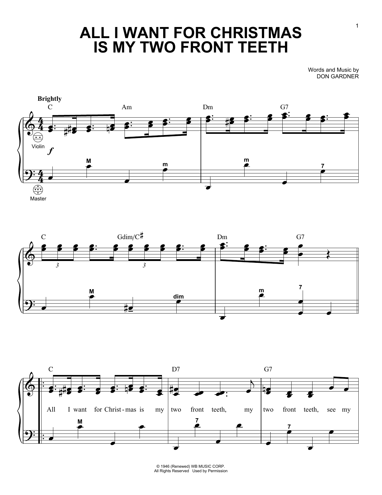 Gary Meisner All I Want For Christmas Is My Two Front Teeth Sheet Music Notes & Chords for Accordion - Download or Print PDF