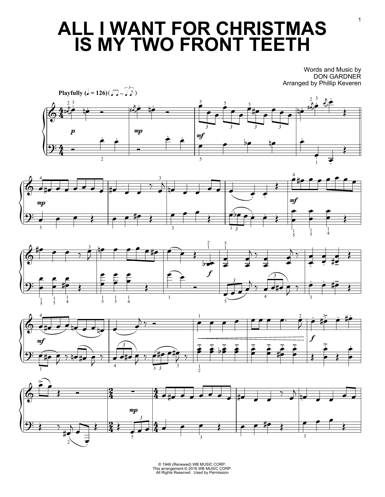 Phillip Keveren All I Want For Christmas Is My Two Front Teeth Sheet Music Notes & Chords for Piano - Download or Print PDF