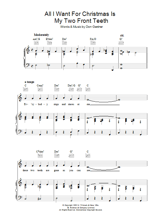 Spike Jones/the City Slickers All I Want For Christmas Is My Two Front Teeth Sheet Music Notes & Chords for Easy Guitar - Download or Print PDF