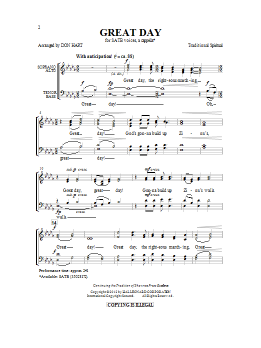 Don Hart Great Day Sheet Music Notes & Chords for SATB - Download or Print PDF