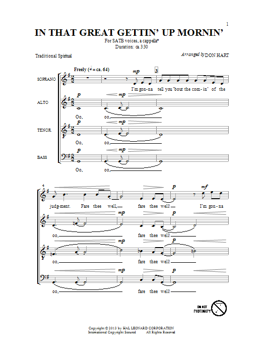 Traditional In That Great Getting' Up Morning (arr. Don Hart) Sheet Music Notes & Chords for SATB - Download or Print PDF