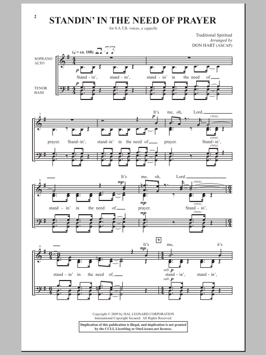 Don Hart Standin' In The Need Of Prayer Sheet Music Notes & Chords for SATB - Download or Print PDF