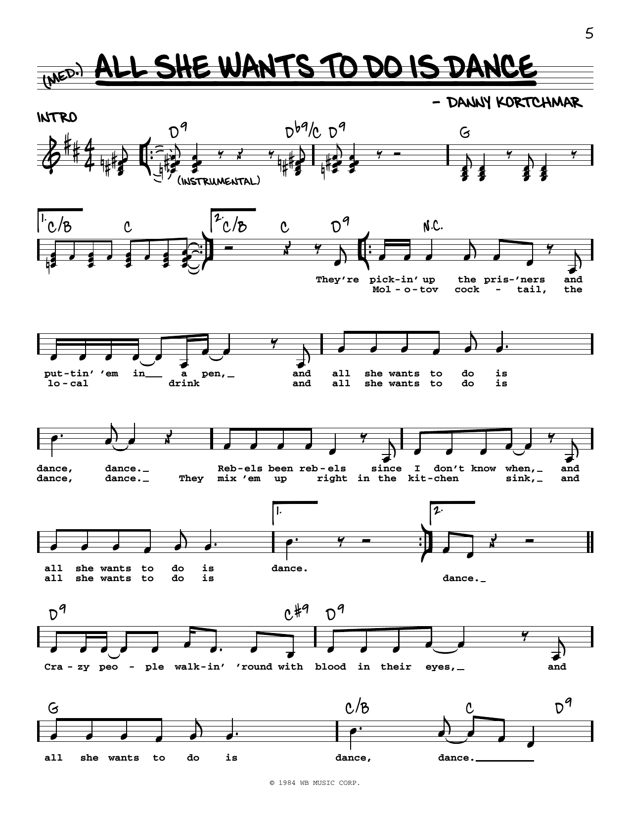 Don Henley All She Wants To Do Is Dance Sheet Music Notes & Chords for Real Book – Melody, Lyrics & Chords - Download or Print PDF