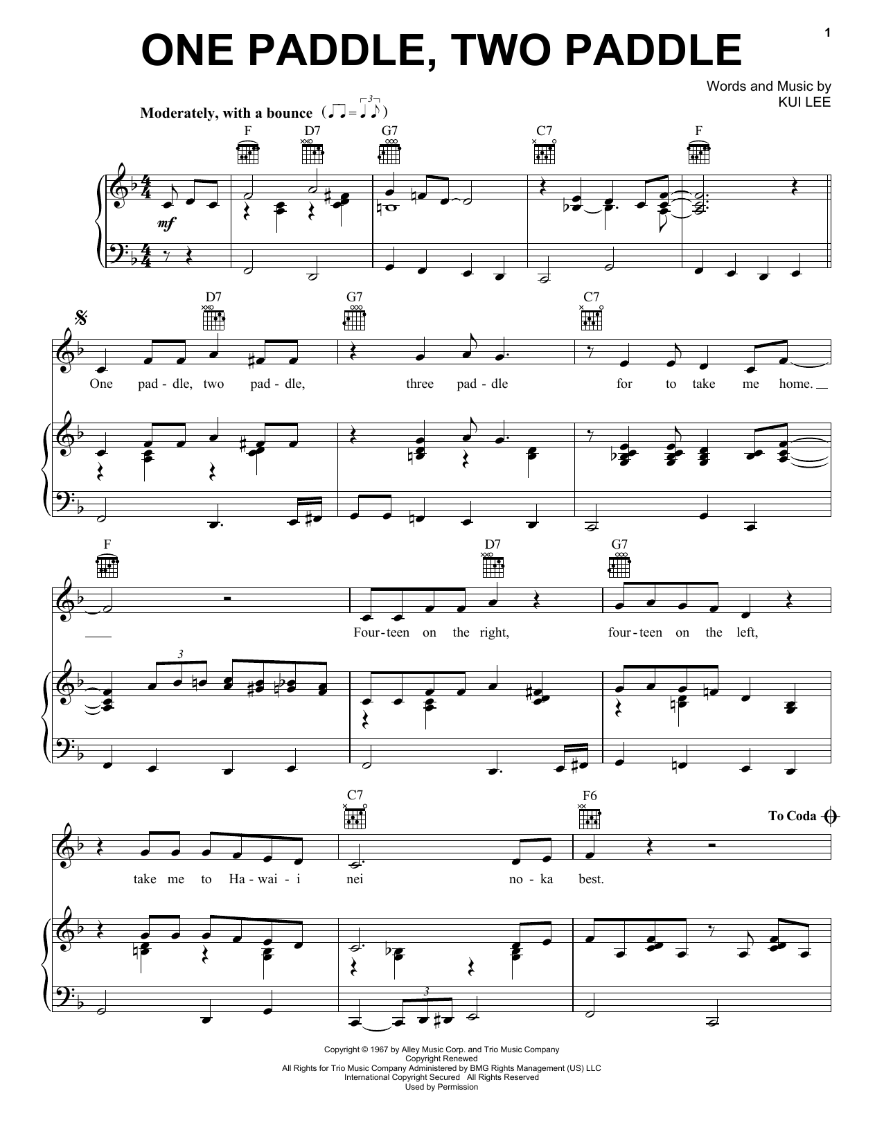 Don Ho One Paddle, Two Paddle Sheet Music Notes & Chords for Ukulele - Download or Print PDF