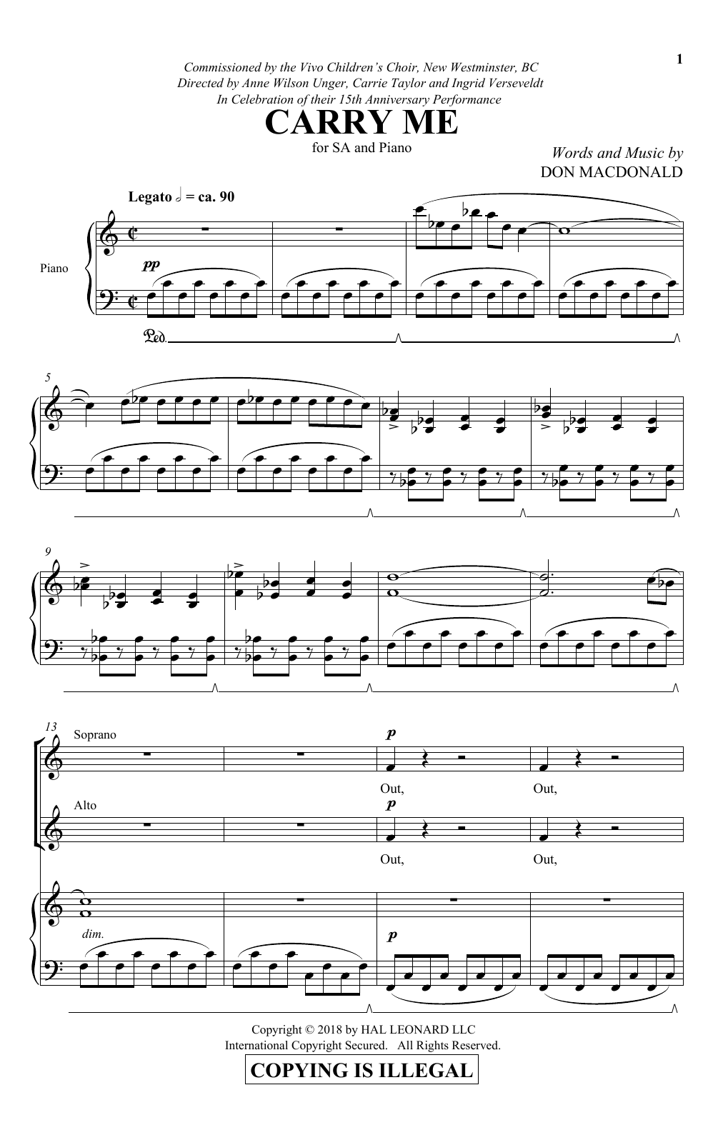 Don MacDonald Carry Me Sheet Music Notes & Chords for 2-Part Choir - Download or Print PDF