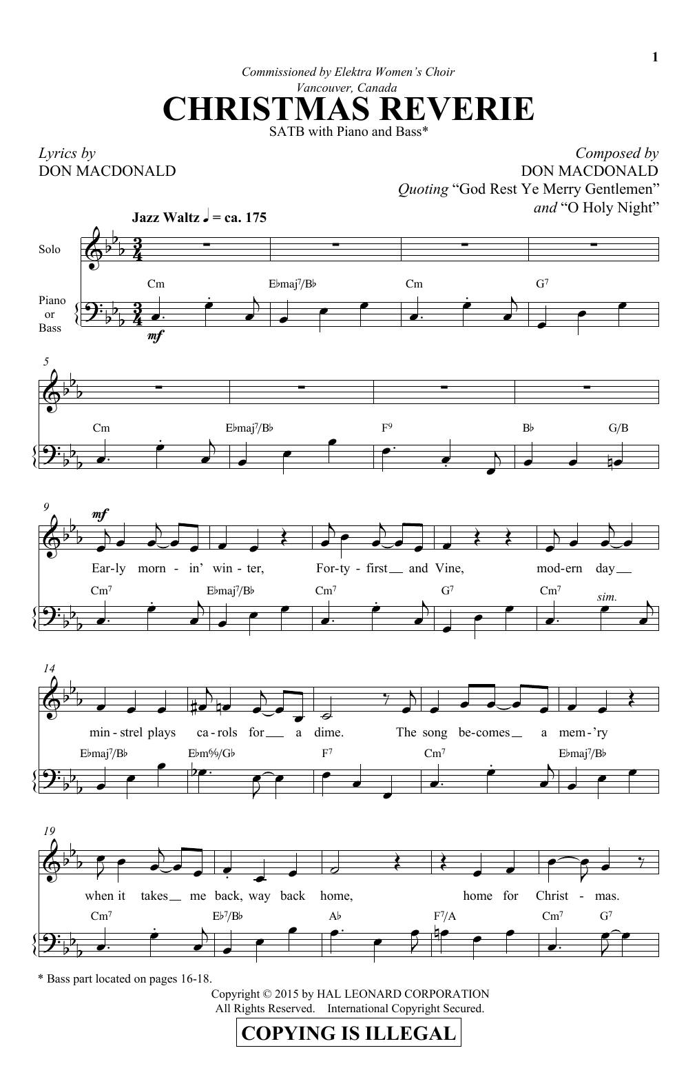 Don MacDonald Christmas Reverie Sheet Music Notes & Chords for SATB - Download or Print PDF