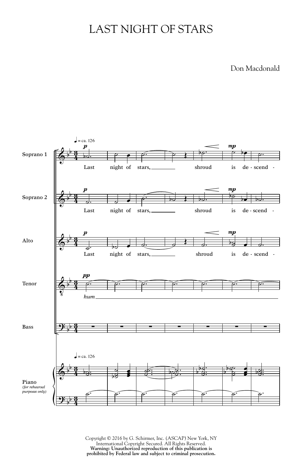 Don Macdonald Last Night Of Stars Sheet Music Notes & Chords for SATB - Download or Print PDF