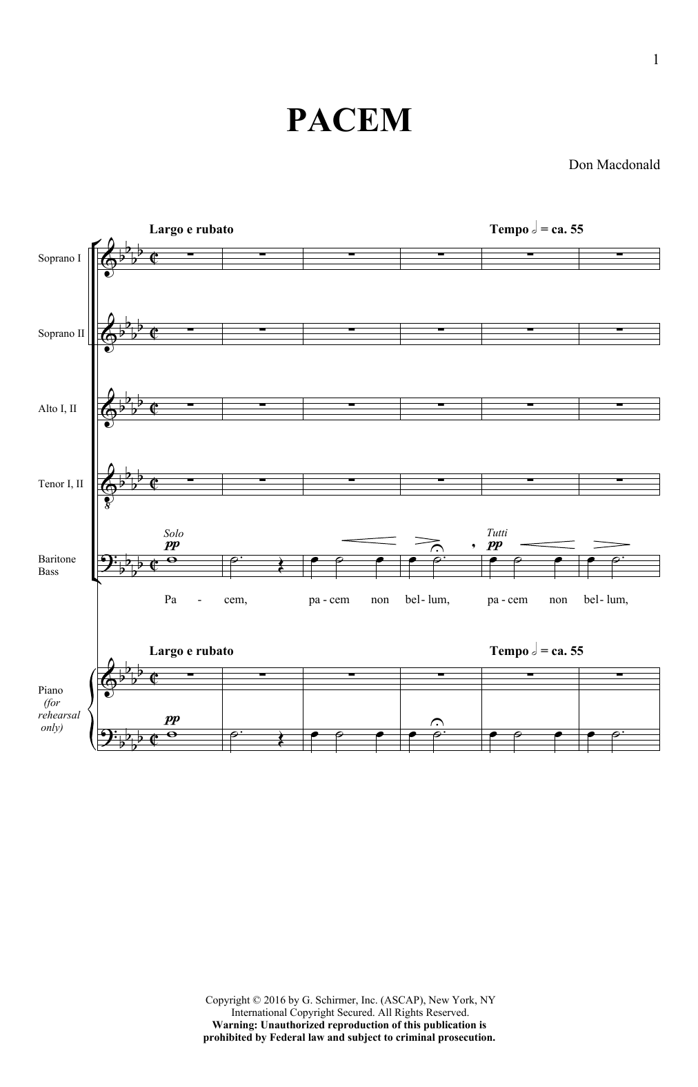 Don Macdonald Pacem Sheet Music Notes & Chords for SATB - Download or Print PDF
