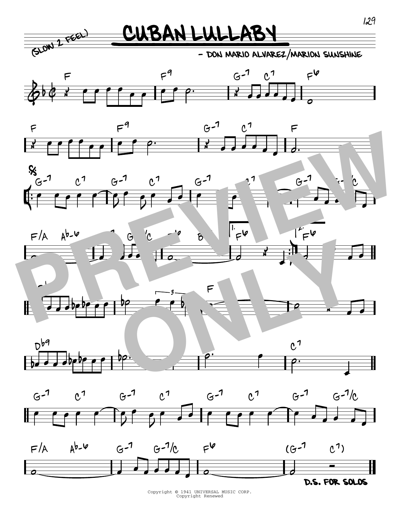 Don Mario Alvarez Cuban Lullaby Sheet Music Notes & Chords for Real Book – Melody & Chords - Download or Print PDF