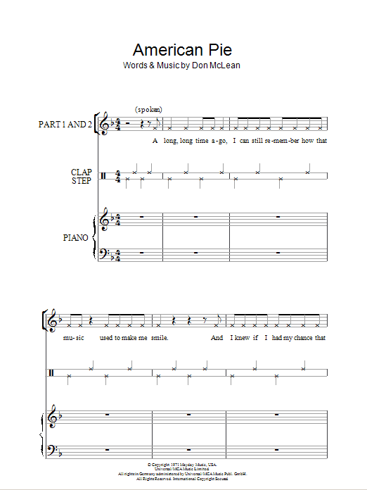 Don McLean American Pie (arr. Rick Hein) Sheet Music Notes & Chords for 2-Part Choir - Download or Print PDF