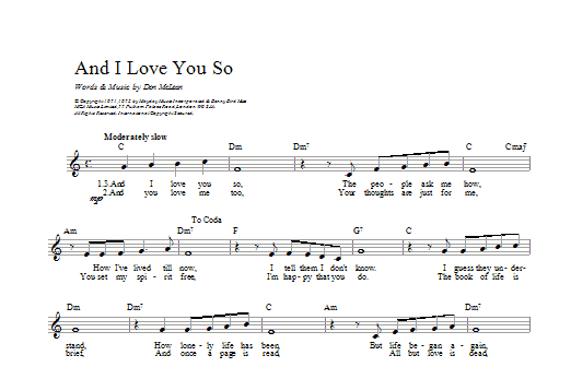 Don McLean And I Love You So Sheet Music Notes & Chords for Tenor Sax Solo - Download or Print PDF