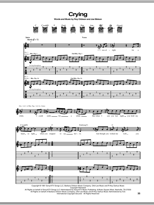 Don McLean Crying Sheet Music Notes & Chords for Guitar Tab - Download or Print PDF