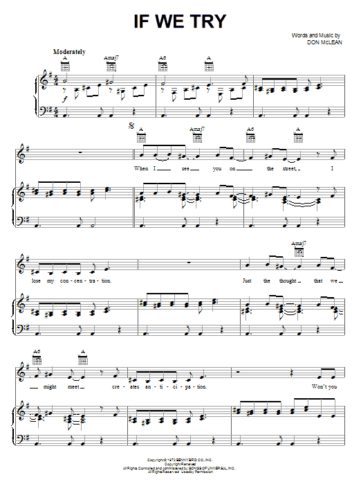 Don McLean If We Try Sheet Music Notes & Chords for Piano, Vocal & Guitar (Right-Hand Melody) - Download or Print PDF