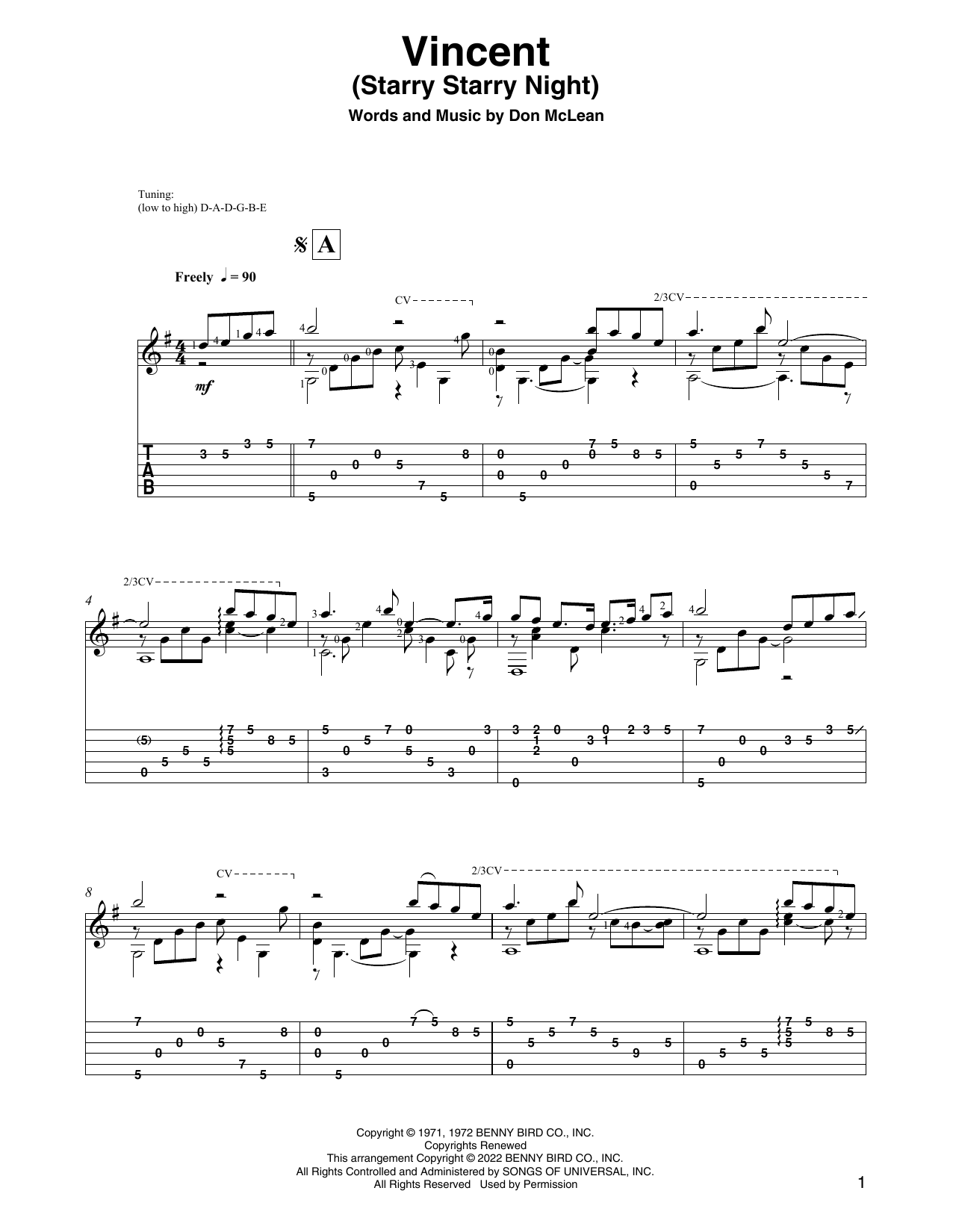 Don McLean Vincent (Starry Starry Night) (arr. David Jaggs) Sheet Music Notes & Chords for Solo Guitar - Download or Print PDF