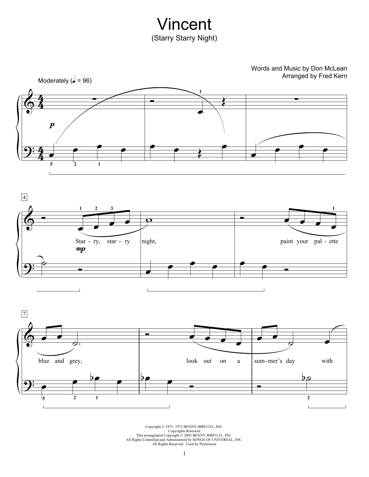 Phillip Keveren Vincent (Starry Starry Night) Sheet Music Notes & Chords for Educational Piano - Download or Print PDF