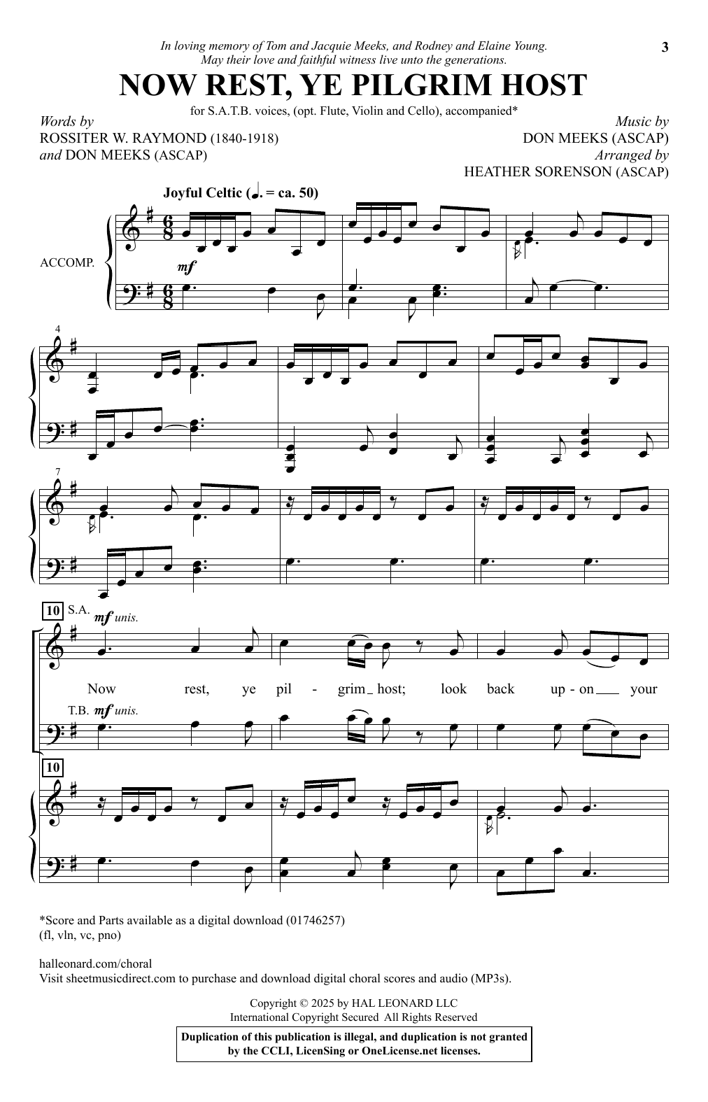 Don Meeks Now Rest Ye, Pilgrim Host (arr. Heather Sorenson) Sheet Music Notes & Chords for SATB Choir - Download or Print PDF