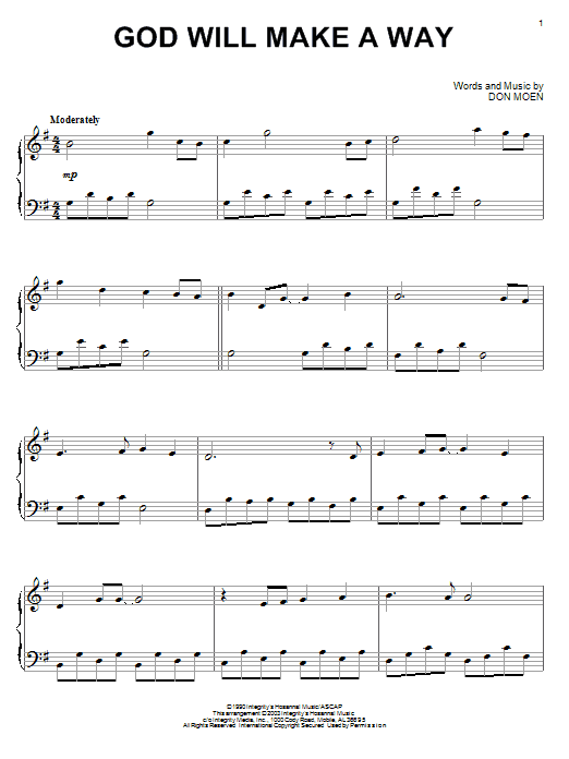 Don Moen God Will Make A Way Sheet Music Notes & Chords for Easy Piano - Download or Print PDF