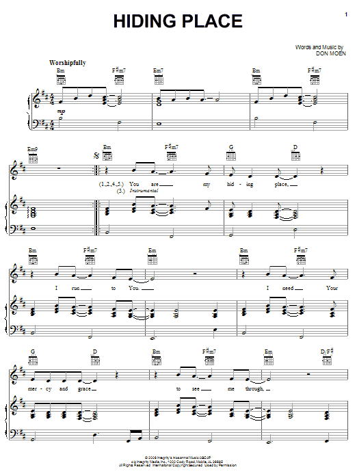 Don Moen Hiding Place Sheet Music Notes & Chords for Piano, Vocal & Guitar (Right-Hand Melody) - Download or Print PDF