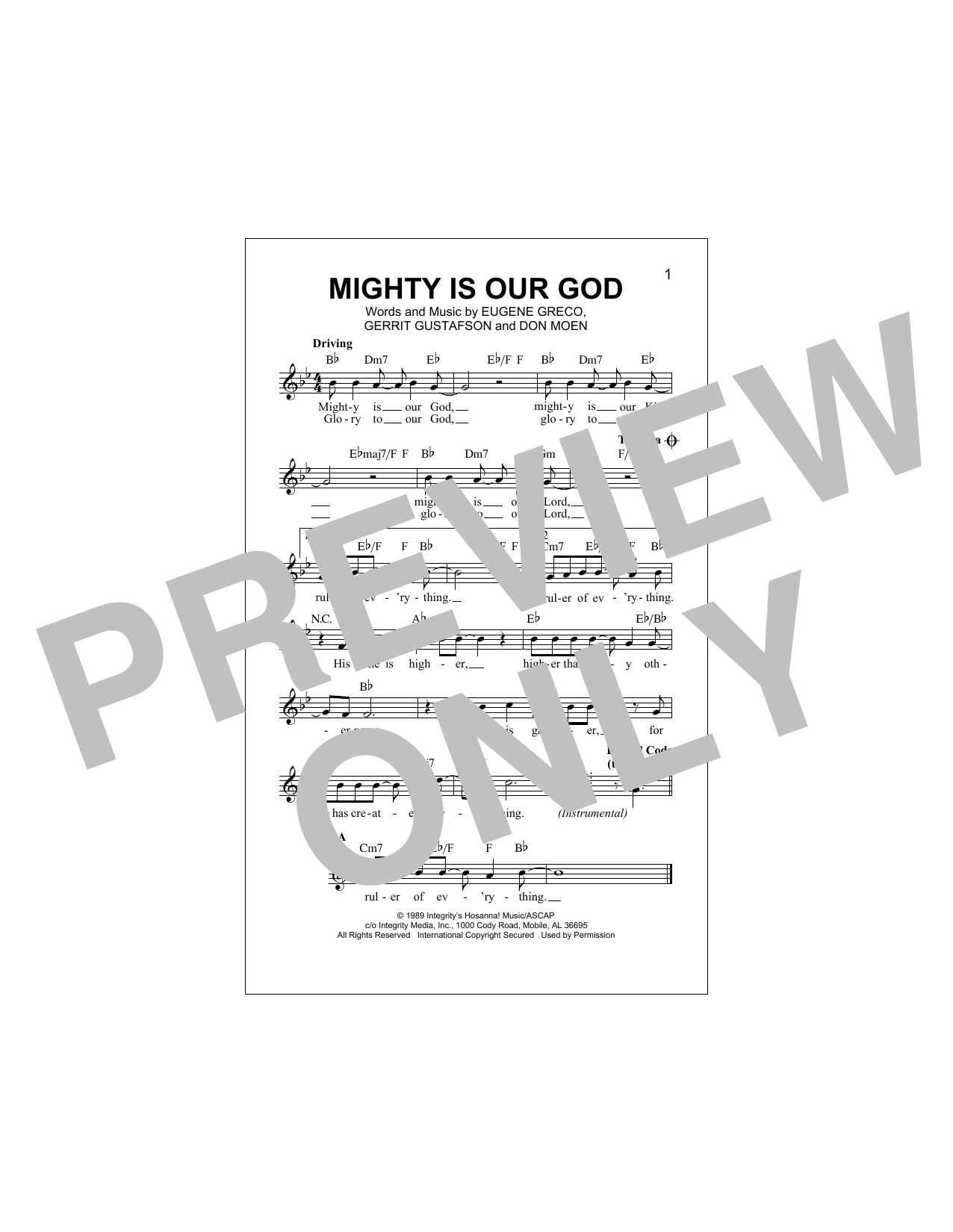 Don Moen Mighty Is Our God Sheet Music Notes & Chords for Melody Line, Lyrics & Chords - Download or Print PDF