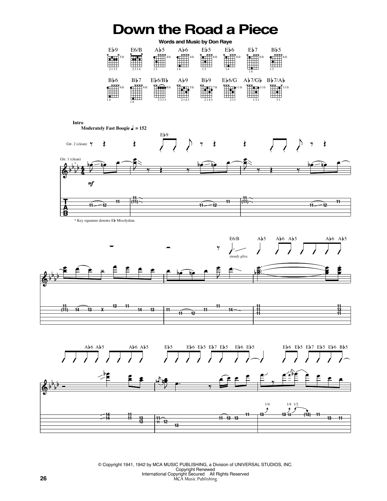 Don Raye Down The Road A Piece Sheet Music Notes & Chords for Guitar Tab - Download or Print PDF