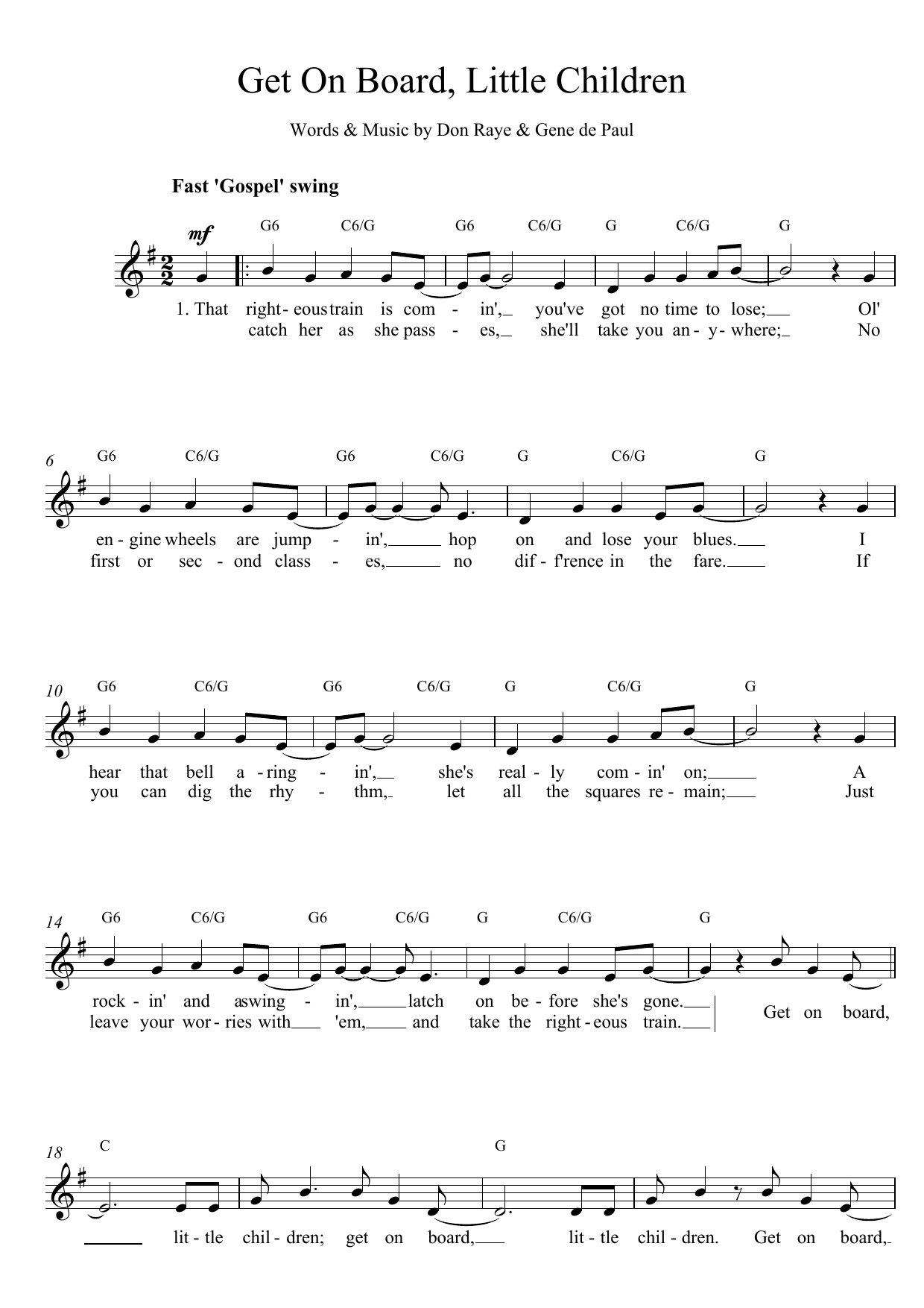 Don Raye Get On Board, Little Children Sheet Music Notes & Chords for Lead Sheet / Fake Book - Download or Print PDF