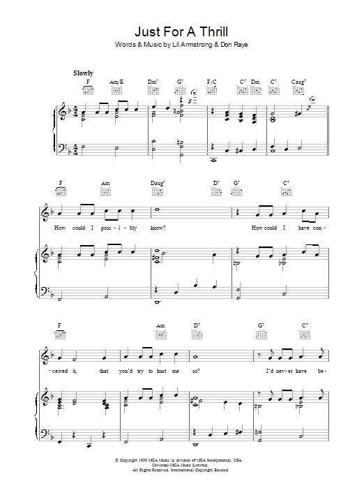 Don Raye Just For A Thrill Sheet Music Notes & Chords for Piano, Vocal & Guitar (Right-Hand Melody) - Download or Print PDF