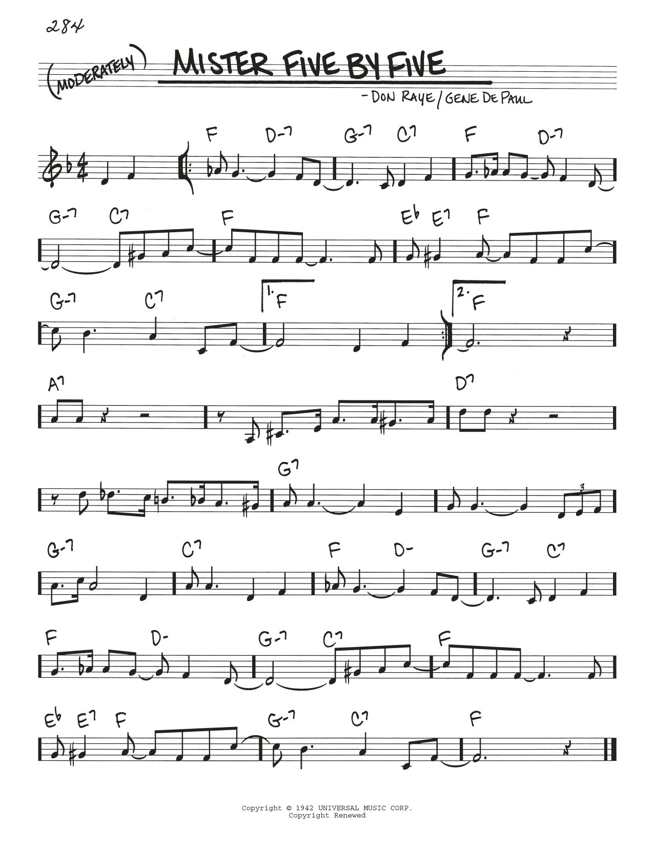 Don Raye Mister Five By Five Sheet Music Notes & Chords for Real Book – Melody & Chords - Download or Print PDF Don Raye Mister Five By Five Sheet Music Notes & Chords for Real Book – Melody & Chords - Download or Print PDF