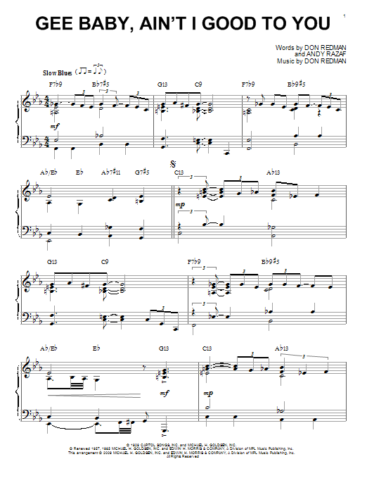 Don Redman Gee Baby, Ain't I Good To You (arr. Brent Edstrom) Sheet Music Notes & Chords for Piano - Download or Print PDF