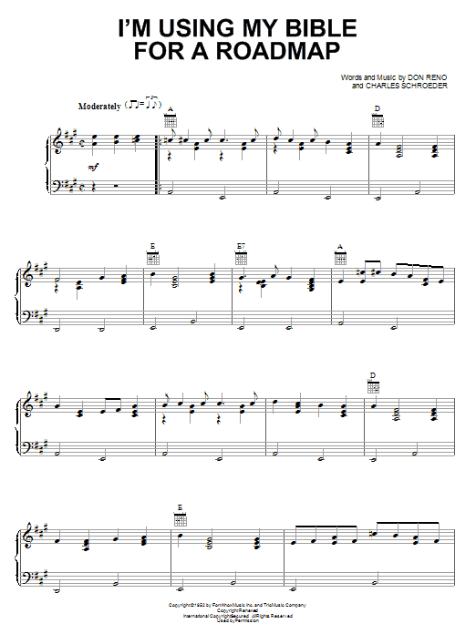 Don Reno I'm Using My Bible For A Roadmap Sheet Music Notes & Chords for Piano, Vocal & Guitar (Right-Hand Melody) - Download or Print PDF