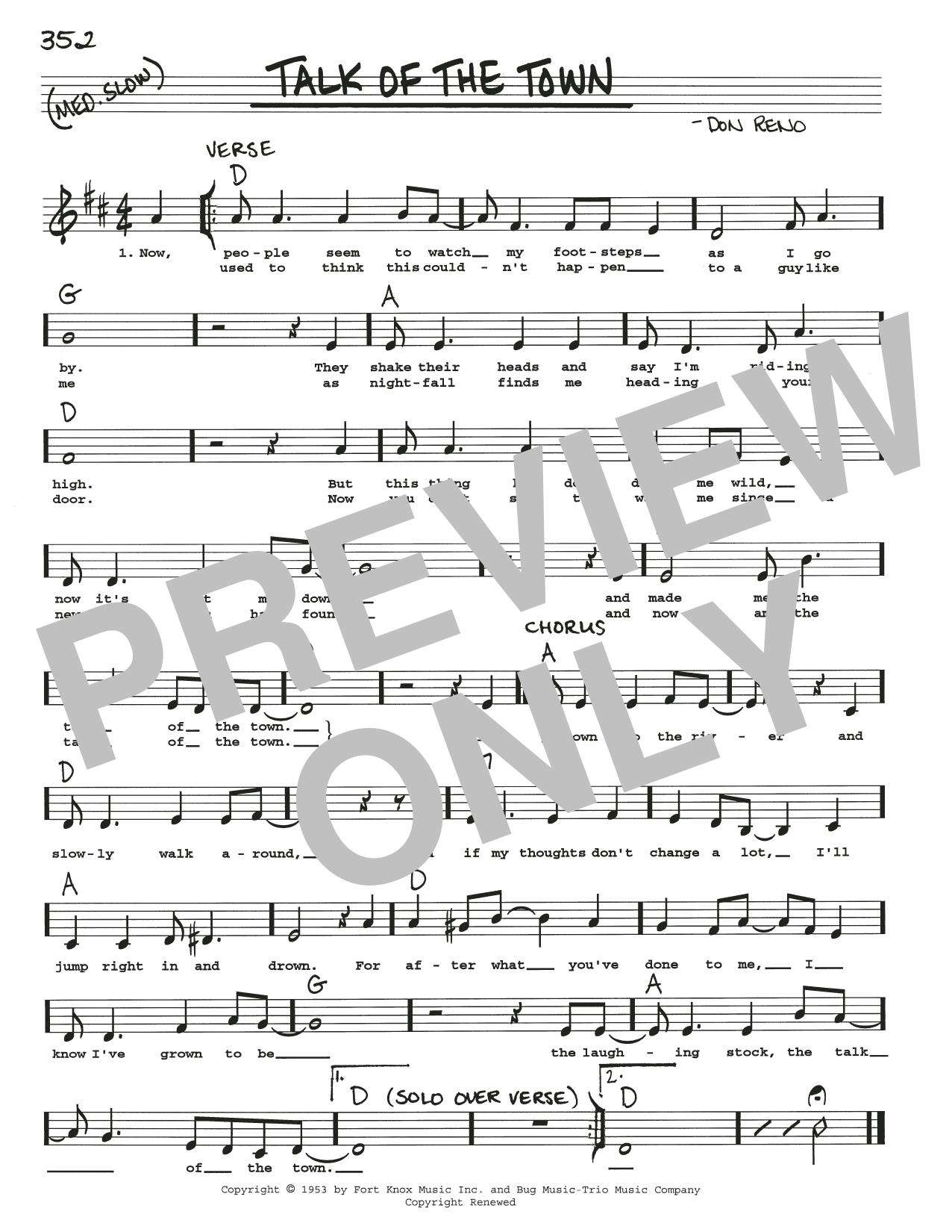 Don Reno Talk Of The Town Sheet Music Notes & Chords for Real Book – Melody, Lyrics & Chords - Download or Print PDF