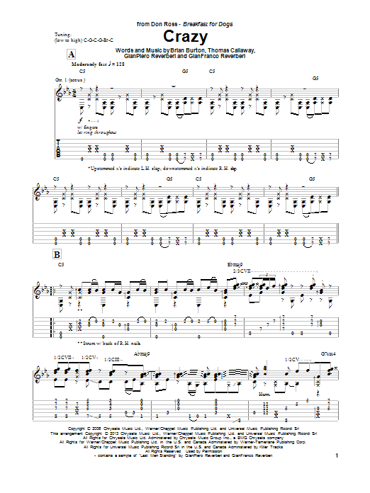 Don Ross Crazy Sheet Music Notes & Chords for Guitar Tab - Download or Print PDF
