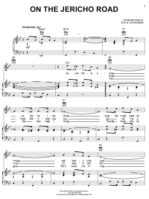 Don S. McCrossan On The Jericho Road Sheet Music Notes & Chords for Piano, Vocal & Guitar (Right-Hand Melody) - Download or Print PDF