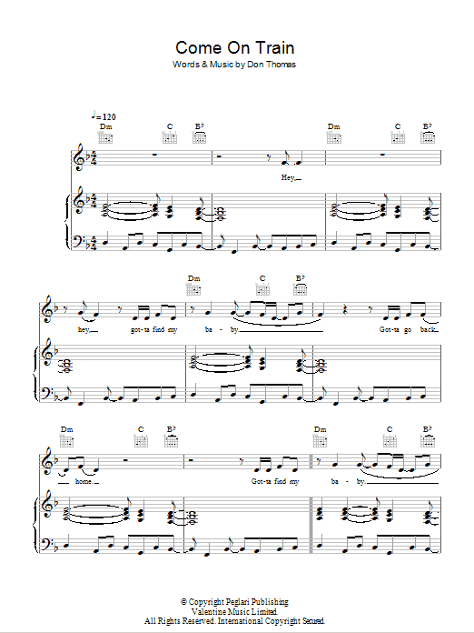 Don Thomas Come On Train Sheet Music Notes & Chords for Piano, Vocal & Guitar - Download or Print PDF