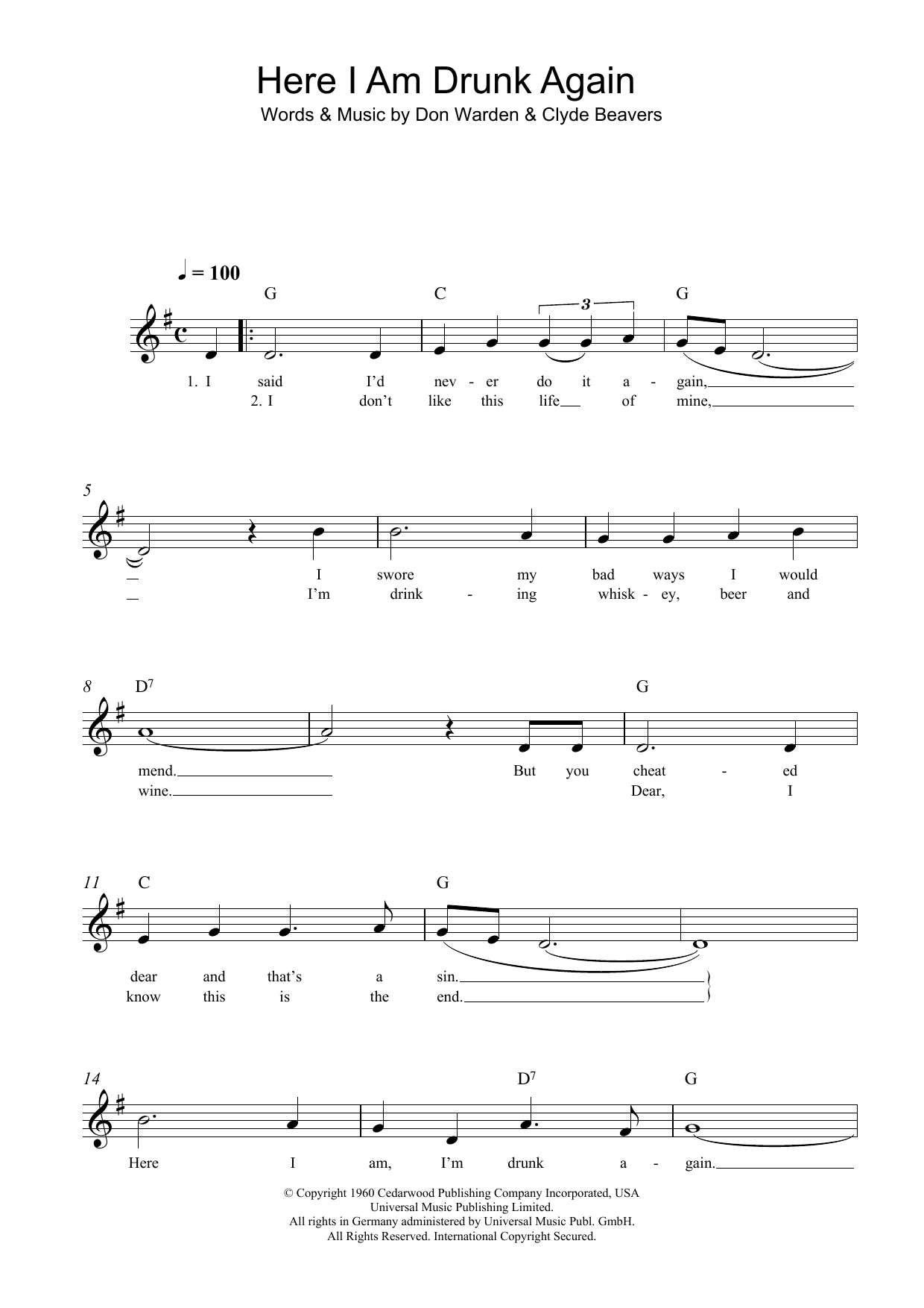 Don Warden Here I Am Drunk Again Sheet Music Notes & Chords for Lead Sheet / Fake Book - Download or Print PDF