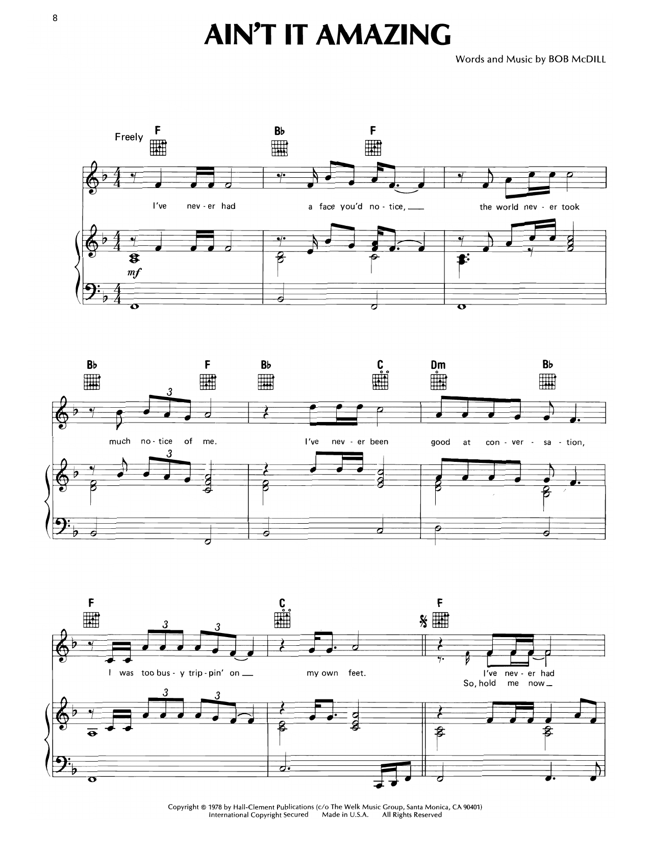 Don Williams Ain't It Amazing Sheet Music Notes & Chords for Piano, Vocal & Guitar Chords (Right-Hand Melody) - Download or Print PDF