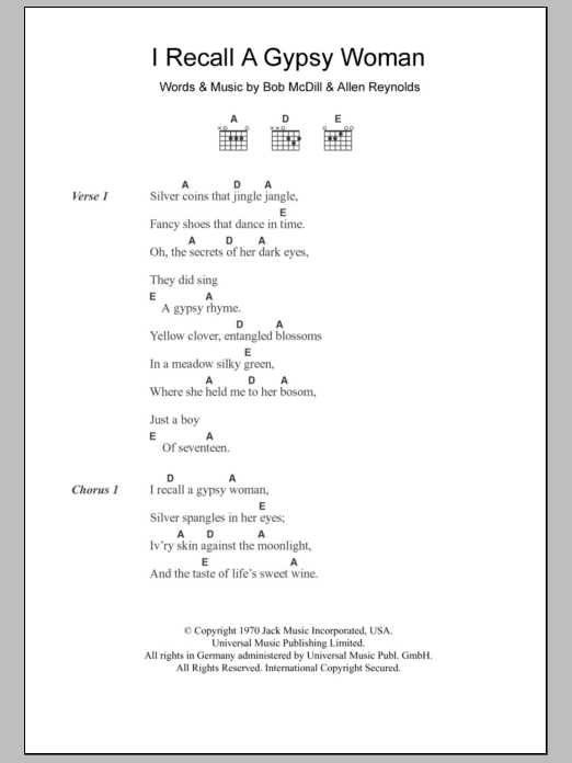 Don Williams I Recall A Gypsy Woman Sheet Music Notes & Chords for Piano, Vocal & Guitar (Right-Hand Melody) - Download or Print PDF