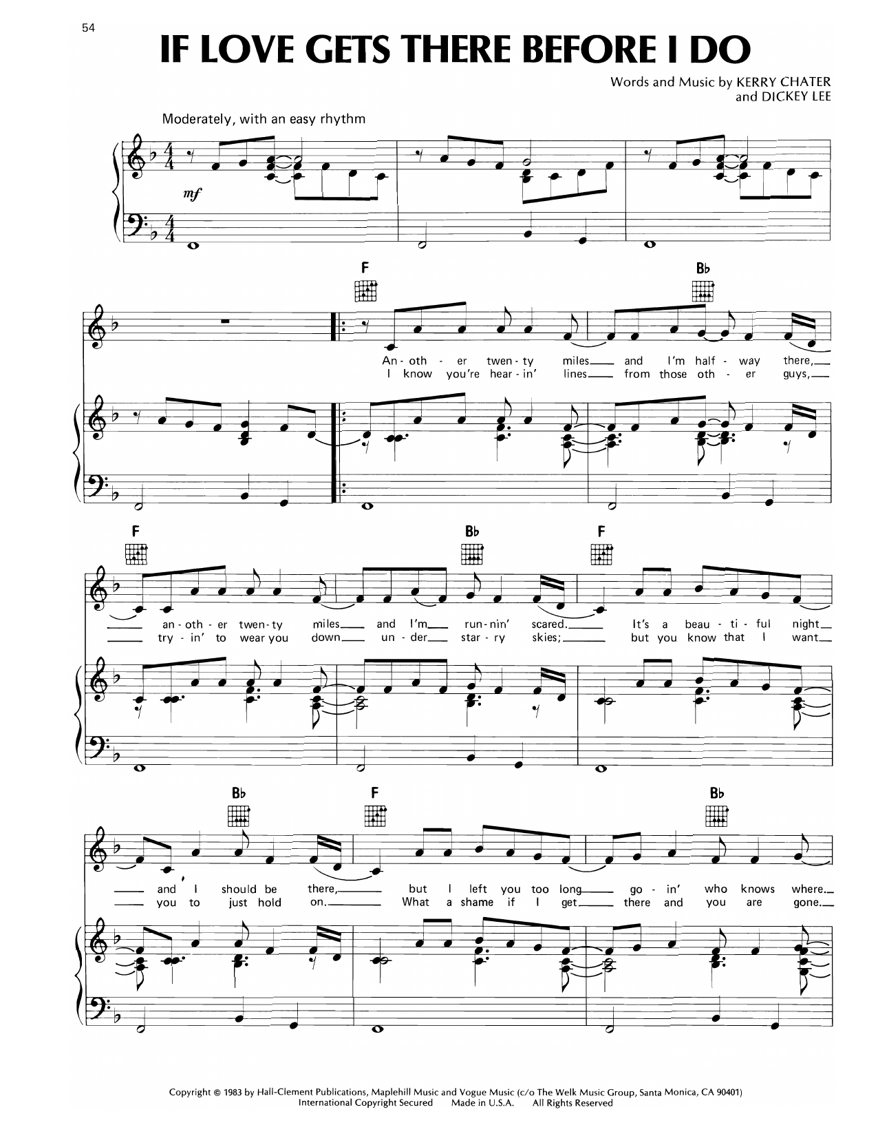 Don Williams If Love Gets There Before I Do Sheet Music Notes & Chords for Piano, Vocal & Guitar Chords (Right-Hand Melody) - Download or Print PDF