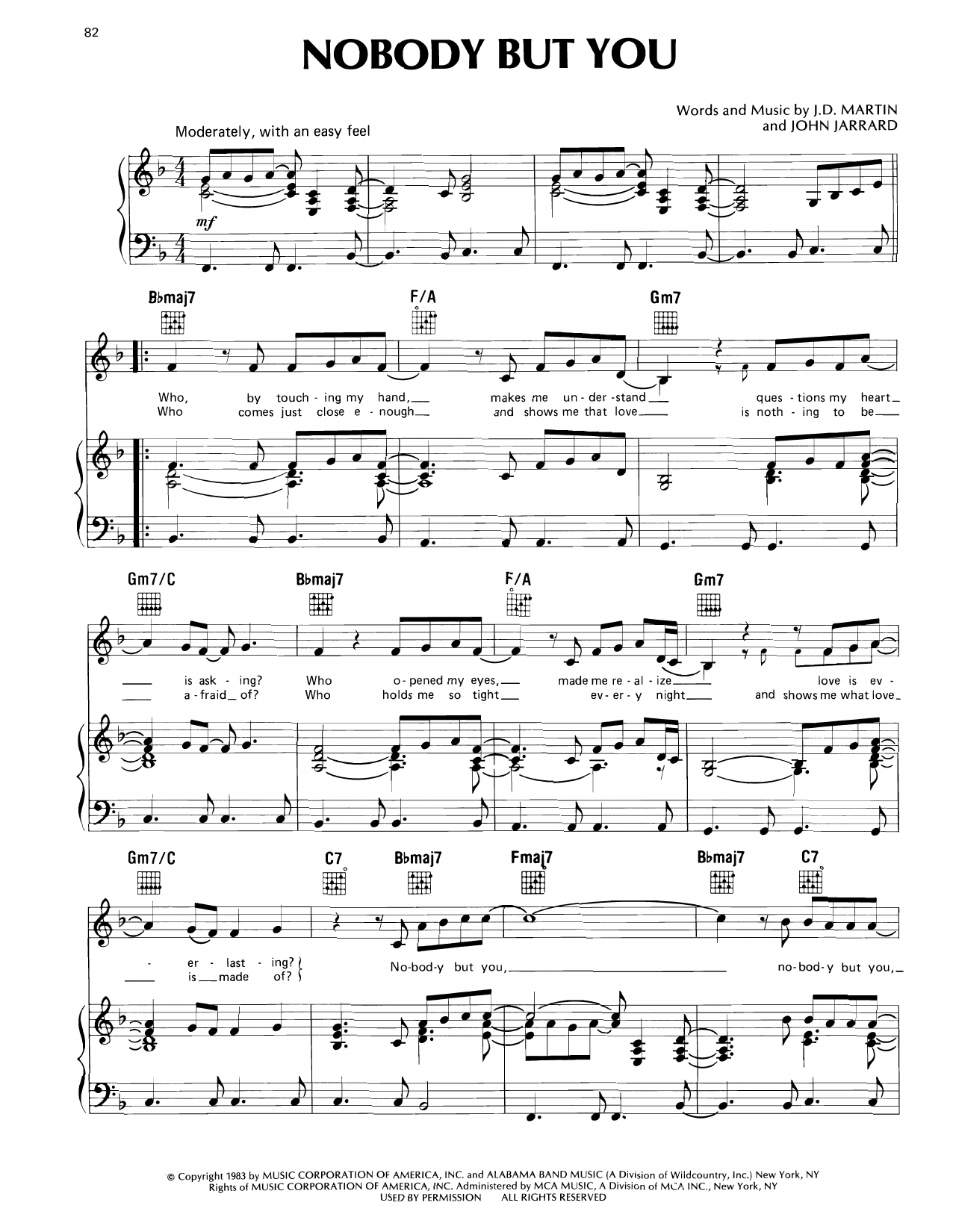 Don Williams Nobody But You Sheet Music Notes & Chords for Piano, Vocal & Guitar Chords (Right-Hand Melody) - Download or Print PDF