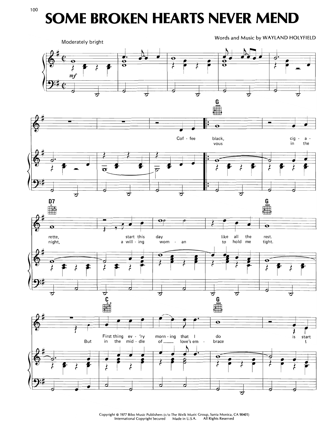Don Williams Some Broken Hearts Never Mend Sheet Music Notes & Chords for Piano, Vocal & Guitar Chords (Right-Hand Melody) - Download or Print PDF