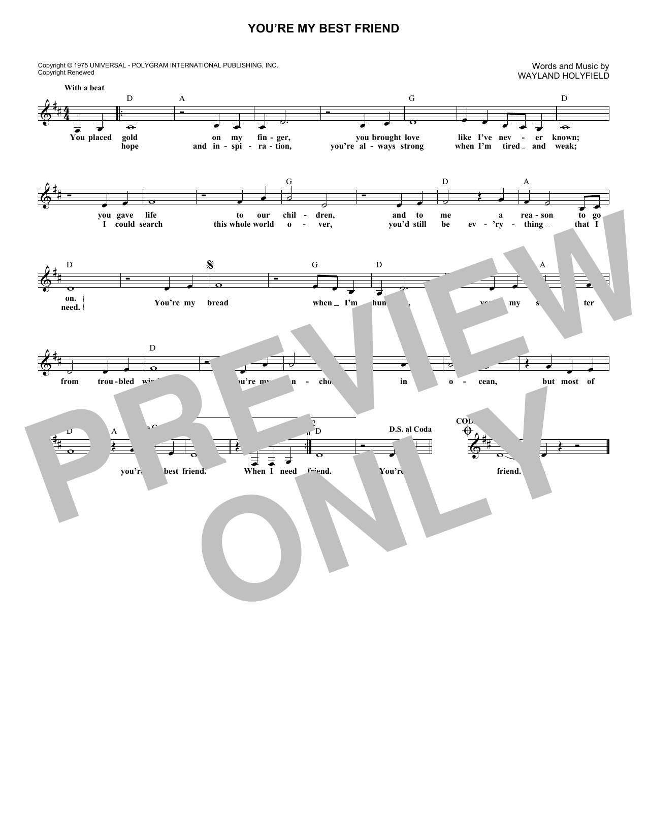 Don Williams You're My Best Friend Sheet Music Notes & Chords for Melody Line, Lyrics & Chords - Download or Print PDF