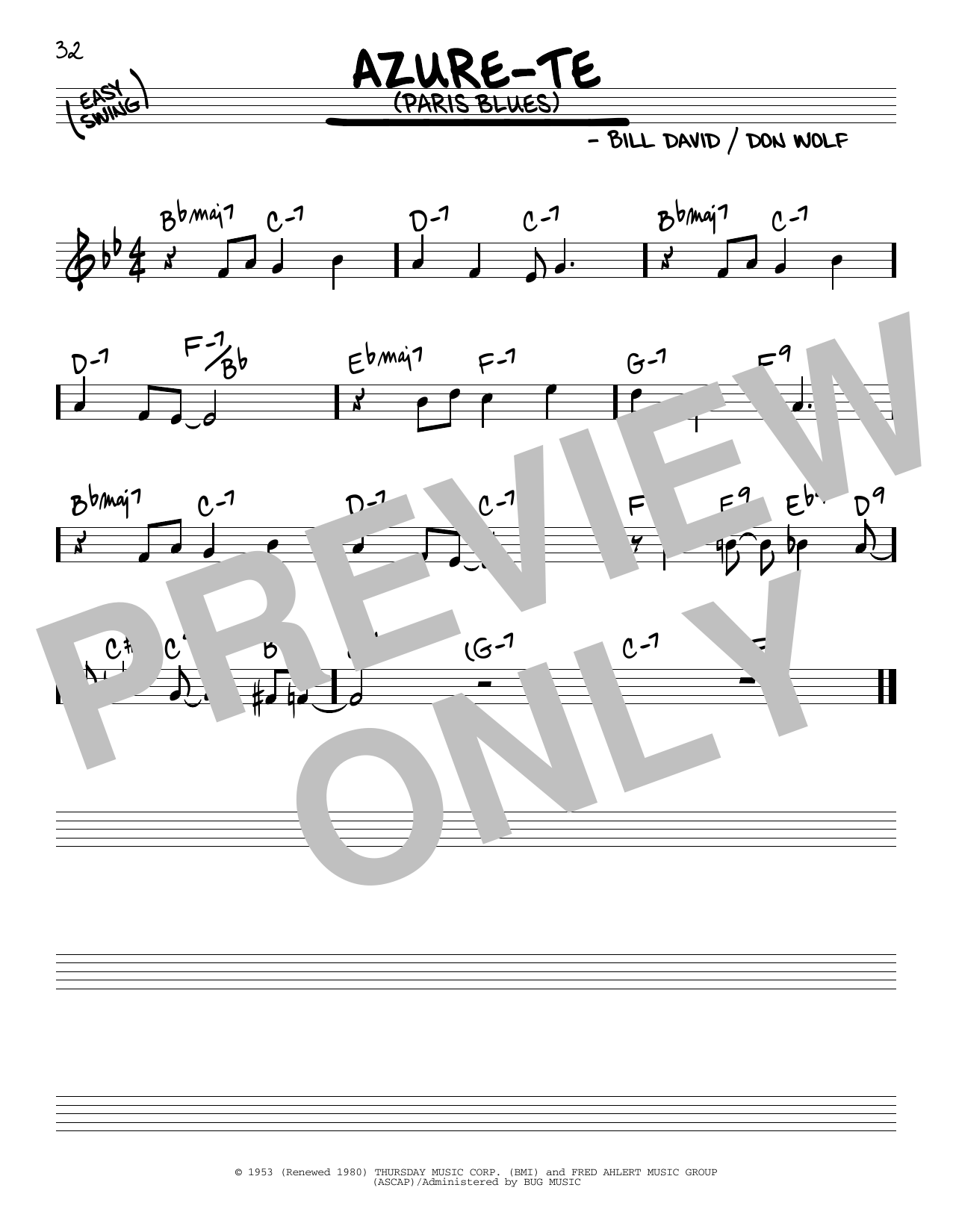 Don Wolf Azure-Te (Paris Blues) Sheet Music Notes & Chords for Real Book – Melody & Chords - Download or Print PDF