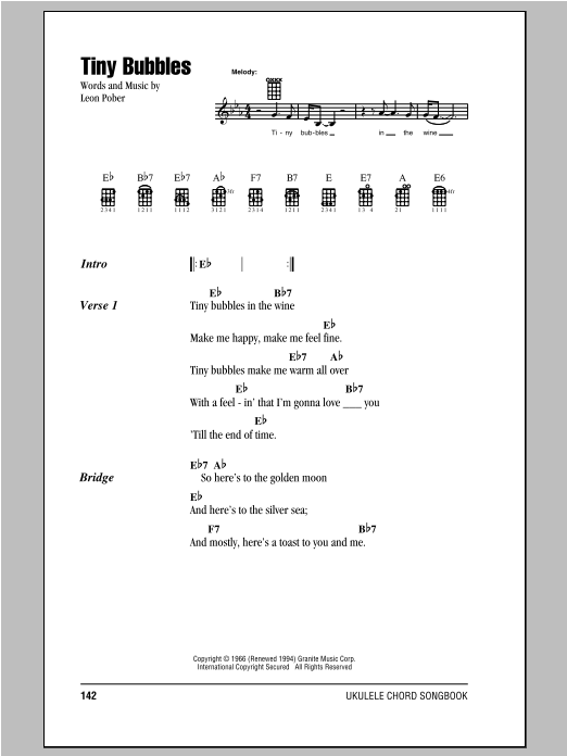 Preview Don Ho Tiny Bubbles Jazz sheet music, notes and chords for Ukulele Ensemble, SKU: 177926 Tiny Bubbles sheet music