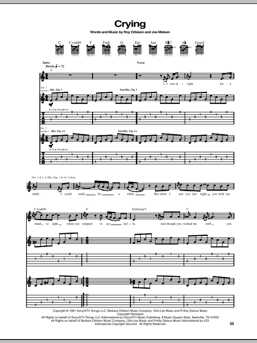 Preview Don McLean Crying Folk sheet music, notes and chords for Guitar Tab, SKU: 68750 Crying sheet music