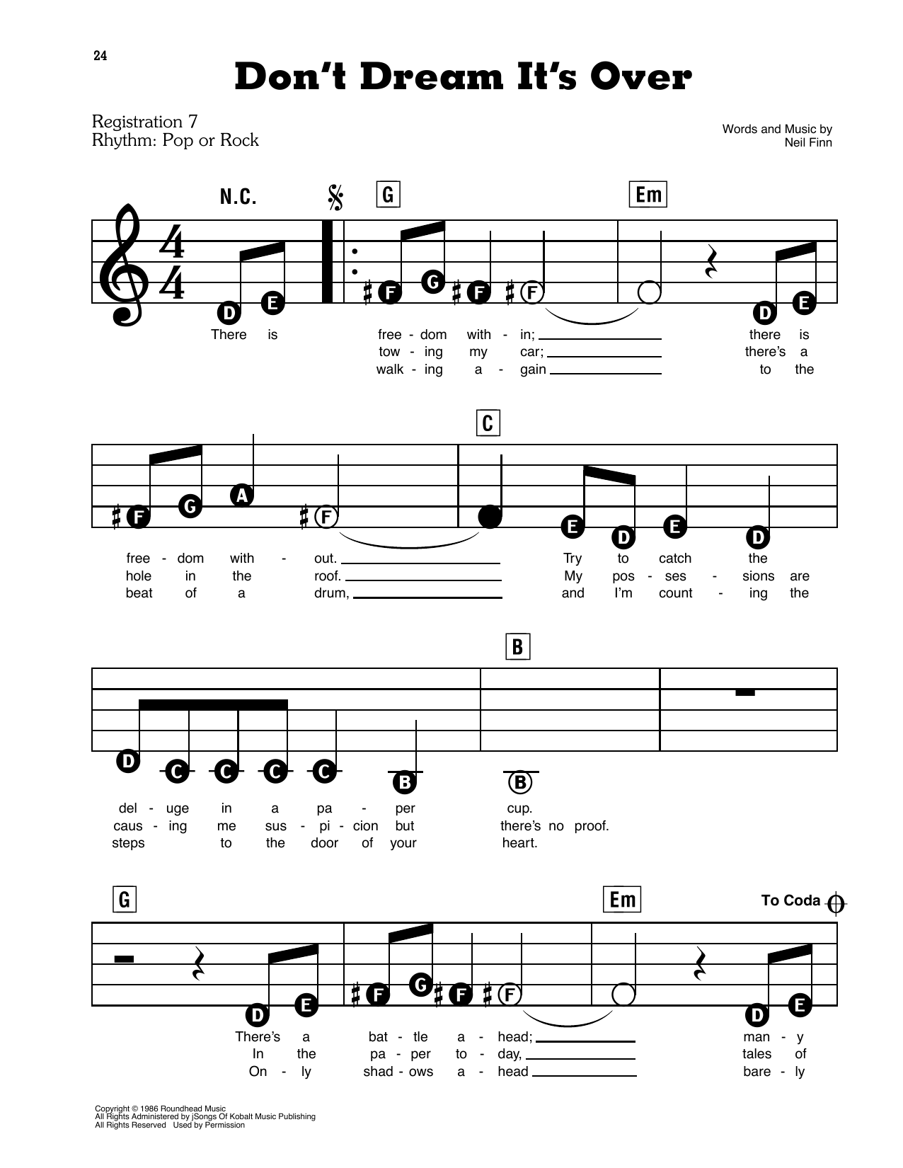 Crowded House Don T Dream It S Over Sheet Music Download Pdf Score