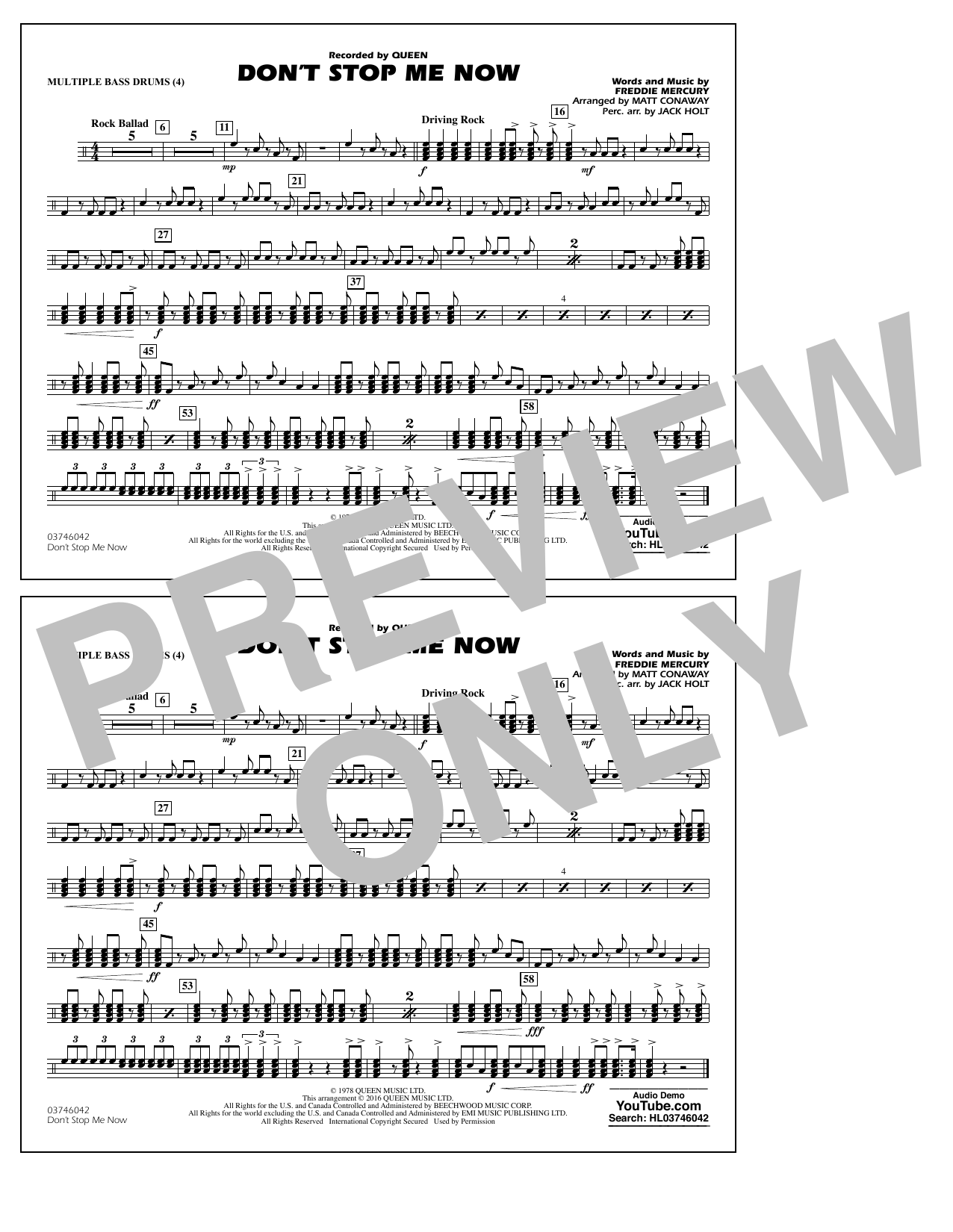 Matt Conaway Don T Stop Me Now Multiple Bass Drums Sheet Music Download Pdf Score 350266