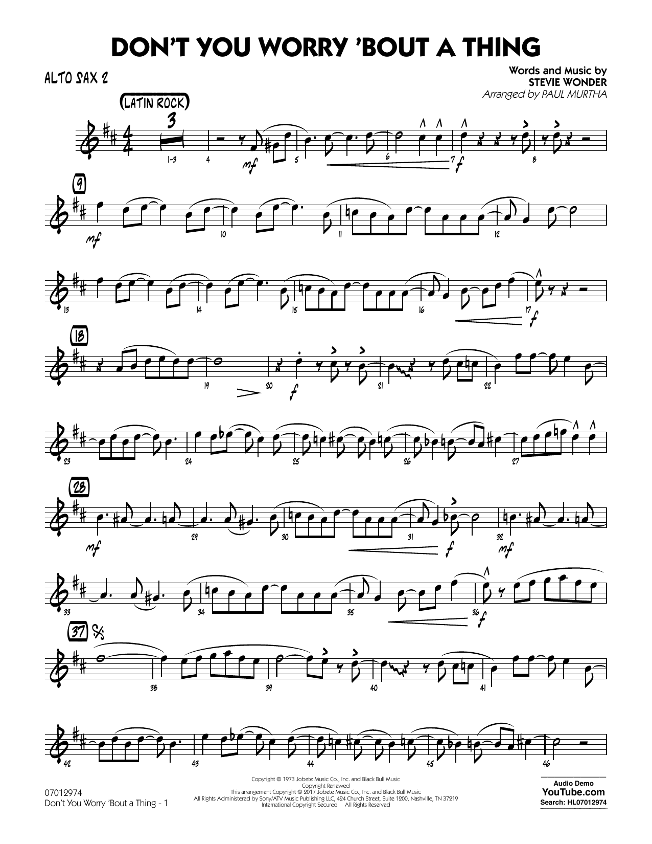 Paul Murtha Don T You Worry Bout A Thing Alto Sax 2 Sheet Music Download Pdf Score 367381