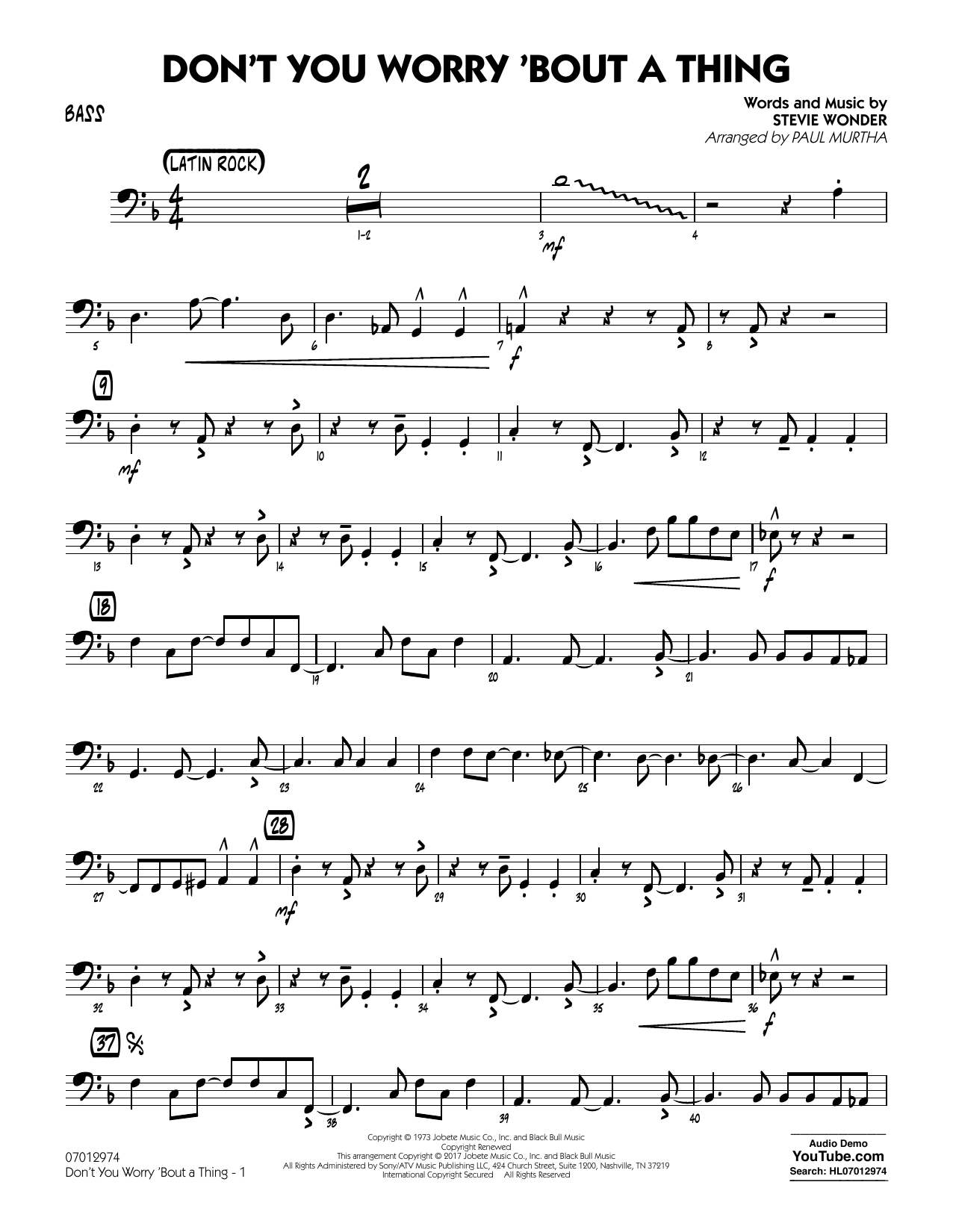 Paul Murtha Don T You Worry Bout A Thing Bass Sheet Music Download Pdf Score 367347