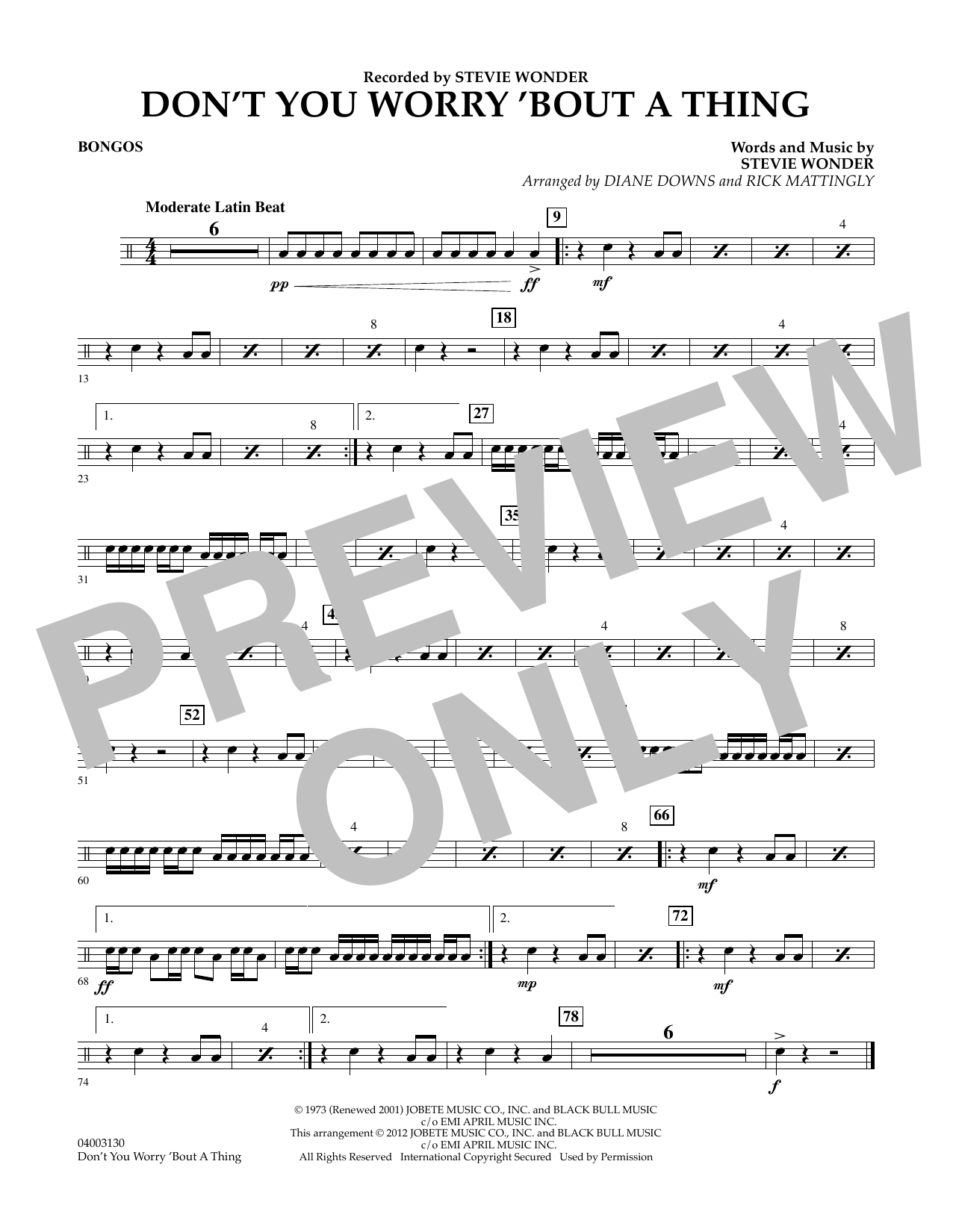 Diane Downs Don T You Worry Bout A Thing Bongos Sheet Music Download Pdf Score