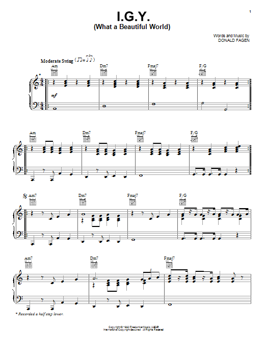 Donald Fagen I.G.Y. (What A Beautiful World) Sheet Music Notes & Chords for Piano, Vocal & Guitar (Right-Hand Melody) - Download or Print PDF