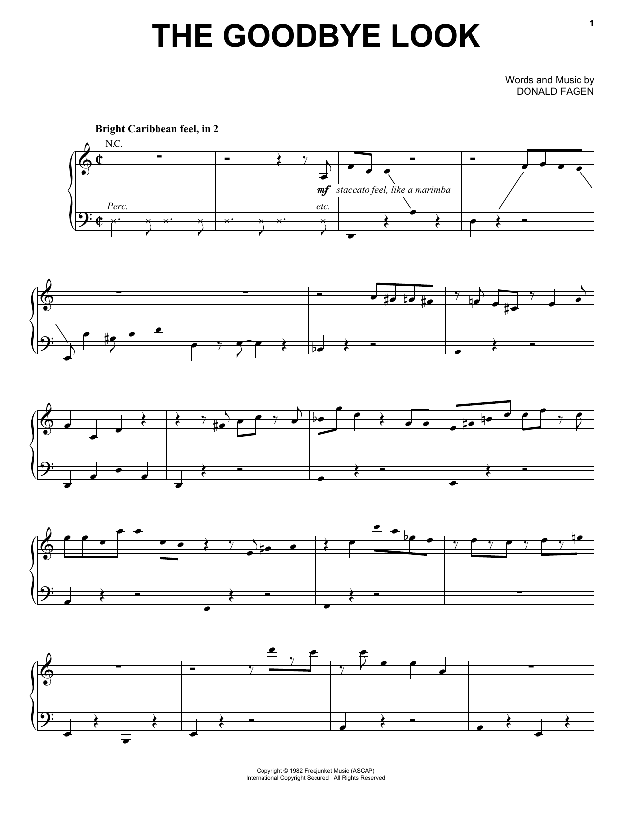 Donald Fagen The Goodbye Look Sheet Music Notes & Chords for Piano, Vocal & Guitar (Right-Hand Melody) - Download or Print PDF